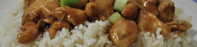 Cashew Chicken served over rice.