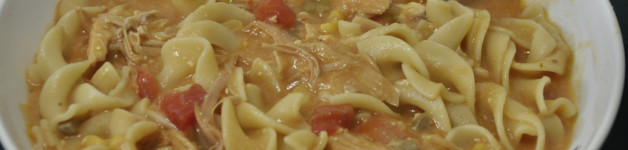 Slow Cooker Crock Pot Turkey or Chicken leftover fiesta noodle soup.