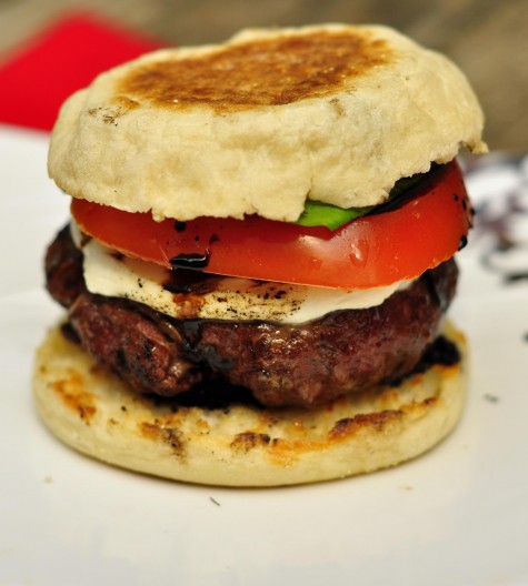 Caprese Burgers on English Muffins with Balsamic Glaze