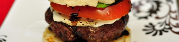Caprese Burgers on English Muffins with Balsamic Glaze