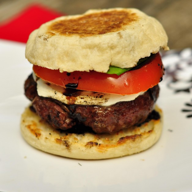 Caprese Burgers on English Muffins with Balsamic Glaze