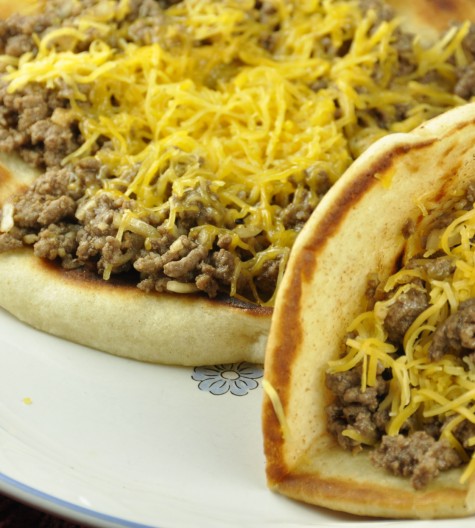 Cheeseburger Flatbread Melts recipe. Variation of tacos and sloppy joes. Very kid-friendly.