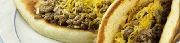 Cheeseburger Flatbread Melts. Variation of tacos and sloppy joes. Very kid-friendly.