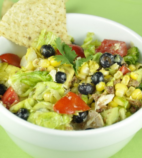 Summertime Grilled Corn, Chicken + Blueberry Chopped Salad with Honey Lime Vinaigrette