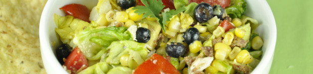 Summertime Grilled Corn, Chicken + Blueberry Chopped Salad with Honey Lime Vinaigrette