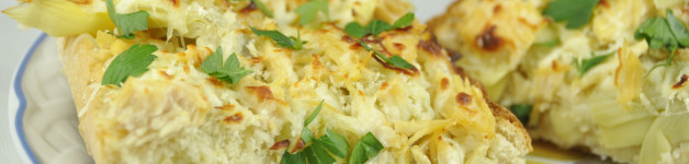 Cheesy Artichoke French Bread Pizza with Panko bread crumbs