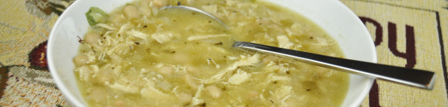 Chili Verde made with green chilis and great northern beans. Great to warm up on a cold day!