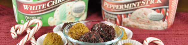 Ice Cream Oreo Truffles made with Perry's Christmas flavors: White Christmas and Peppermint Stick.