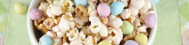 Salted Caramel Easter Popcorn with Peanut M&Ms Recipe.