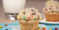 Monster Cookie Dough Cupcakes Recipe. Peanut butter cupcakes with monster cookie dough frosting