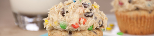 Monster Cookie Dough Cupcakes Recipe. Peanut butter cupcakes with monster cookie dough frosting