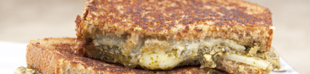 Spinach-Basil Pesto Grilled Cheese Sandwich Recipe for National Grilled Cheese Month in April