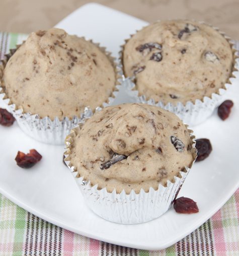 Loaded Pancake Muffins Recipe with chocolate chips, cranberries, and walnutsfor Breakfast or brunch