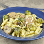 Pesto Pasta with Chicken Sausage & Roasted Brussels Sprouts