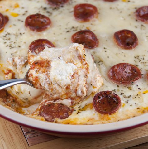 Cheese + Pepperoni Pizza Dip Appetizer Recipe for a party or holiday.
