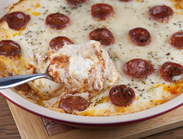Cheese + Pepperoni Pizza Dip Appetizer Recipe for a party or holiday.