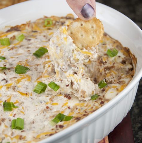 Creamy Bacon & Cheese Dip appetizer recipe. Great for Super Bowl, Football games, parties, holidays, potlucks.