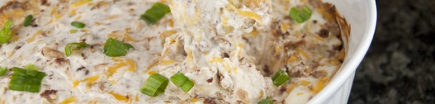Creamy Bacon & Cheese Dip appetizer recipe. Great for Super Bowl, Football games, parties, holidays, potlucks.