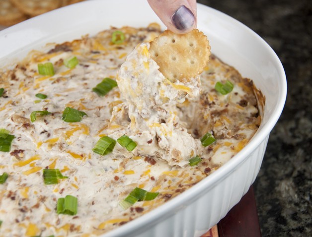 Creamy Bacon & Cheese Dip appetizer recipe. Great for Super Bowl, Football games, parties, holidays, potlucks.