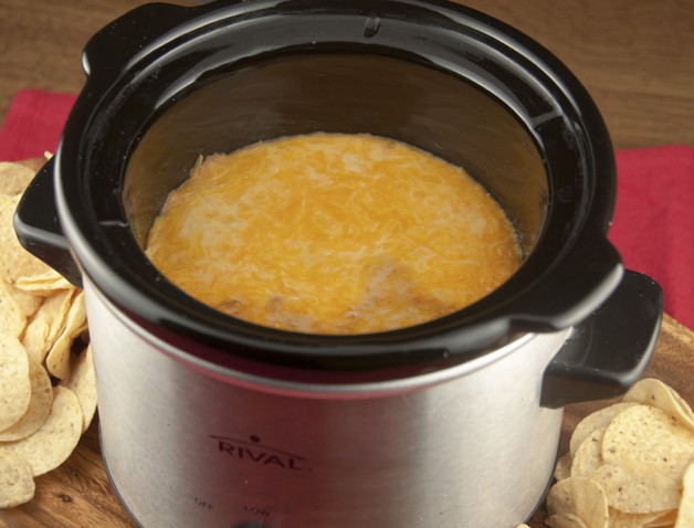 Crock Pot Cheesy Bean Dip Appetizer Recipe (Slow Cooker) for football food, game day, Super Bowl.