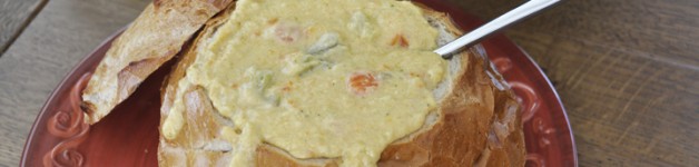 Panera Bread Broccoli Cheddar Soup Recipe in Bread Bowl. Copy cat recipe.