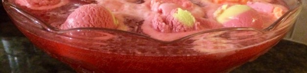 Easy Strawberry or Raspberry Sherbet Party Punch recipe for a holiday party, birthday, wedding.