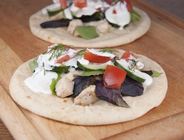 Grilled Greek Chicken Pitas with Tzatziki Sauce. Easy recipe for summer grilling.