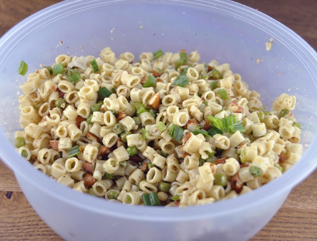 Pasta with Peas Smoked Almonds and Dill recipe makes a great side dish when grilling out. Can also be a main vegetarian course.