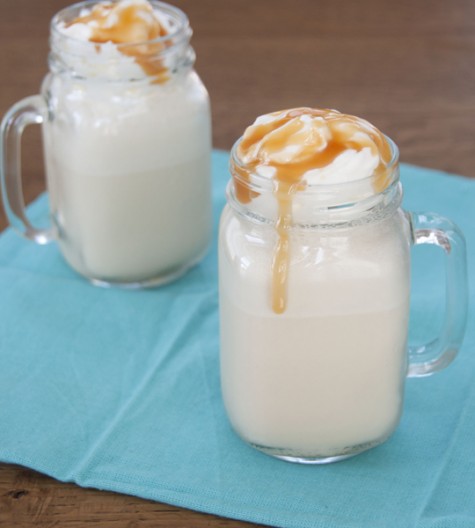 Vanilla ice cream, brewed coffee and rich caramel sauce together in a creamy milkshake recipe topped with whipped cream and drizzled with more caramel.