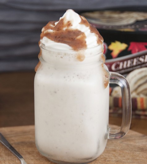 Just a blended mixture of Maple Cheesecake ice cream, milk, peanut butter, and apple butter makes a simple and delicious milkshake for the fall.