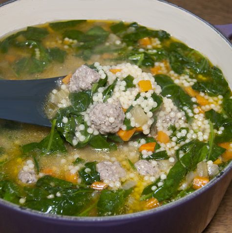 Mini meatballs made of ground beef and pork combined with fresh vegetables to make this delicious Italian soup. Great easy comfort food for cold nights!