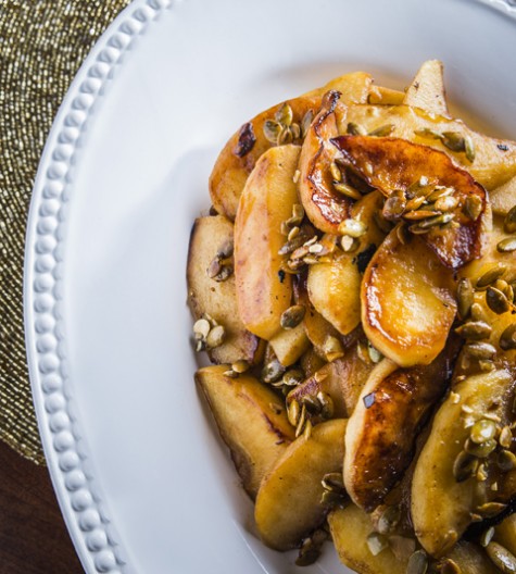 Easy to make Browned Butter Roasted Apples with Toasted Pepitas will become a seasonal favorite and a great addition to your Thanksgiving or Christmas table.