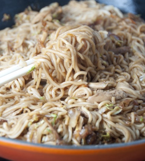 Panda Express copy cat recipe for chow mein noodles with chicken added is better than take-out and makes a super fast and delicious meal your whole family will enjoy.