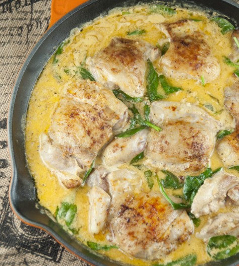 Chicken thighs and tasty lemon butter sauce made in a cast iron skillet. Easy and delicious!
