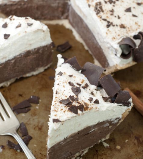 No-Bake Cinnamon French Silk Pie (or chocolate pie) recipe uses a homemade graham cracker crust OR ready-made pie crust, rich chocolate filling, sturdy, homemade whipped cream, and fancy chocolate curls for a beautiful presentation.