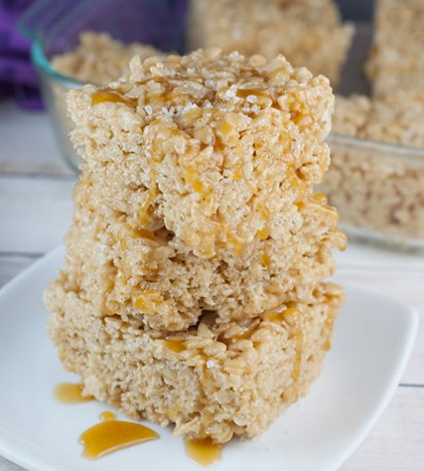 Impress any crowd with these easy and tasty Salted Caramel Browned Butter Rice Krispie Treats. This dessert recipe takes ordinary Krispie Treats to the next level!