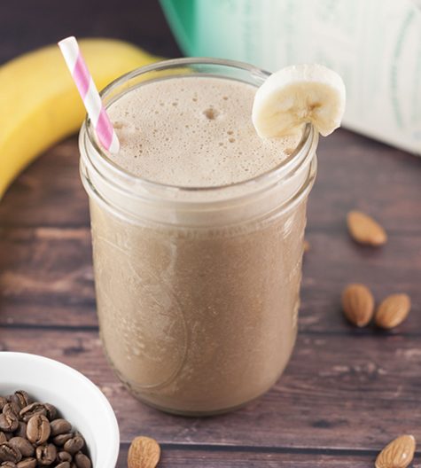 Healthy Banana Almond Mocha Coffee Shake recipe without all the sugar and empty calories and with just enough caffeine to give you energy to start your day!