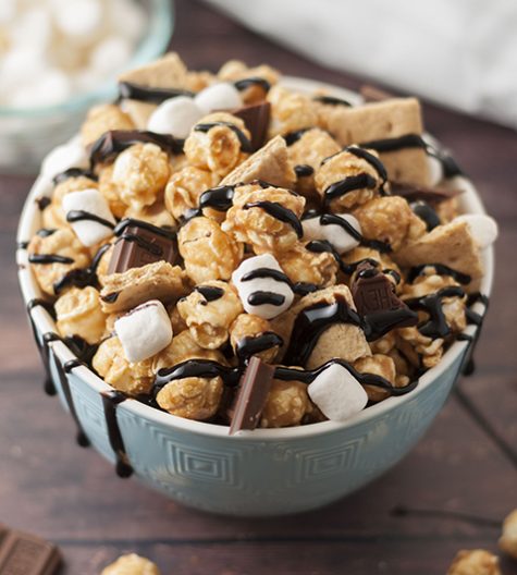 Caramel S'mores Popcorn recipe is the perfect movie night snack made easy by using G.H. Cretors caramel popcorn!