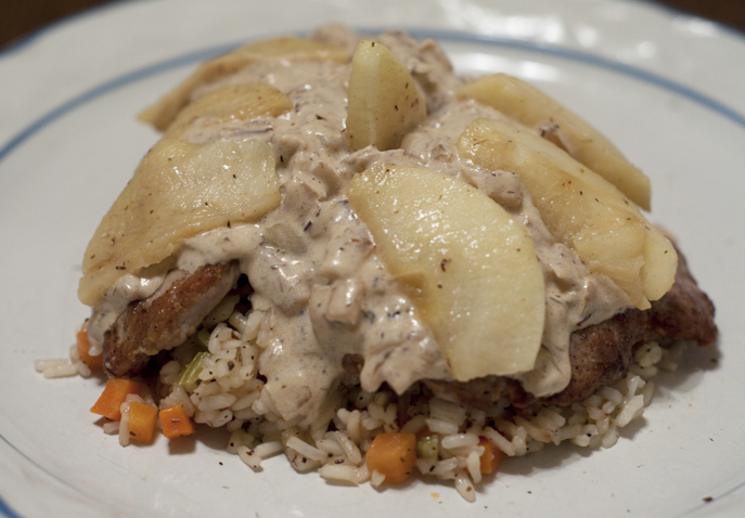 pork tenderloin apple brandy sauce rice pilaf Recipe