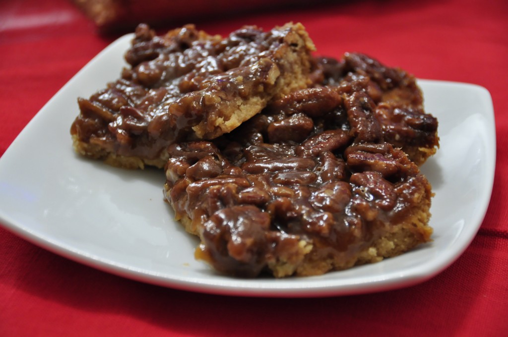 Pecan Pie Bars with Brown Sugar, Honey, and Chopped Pecans.