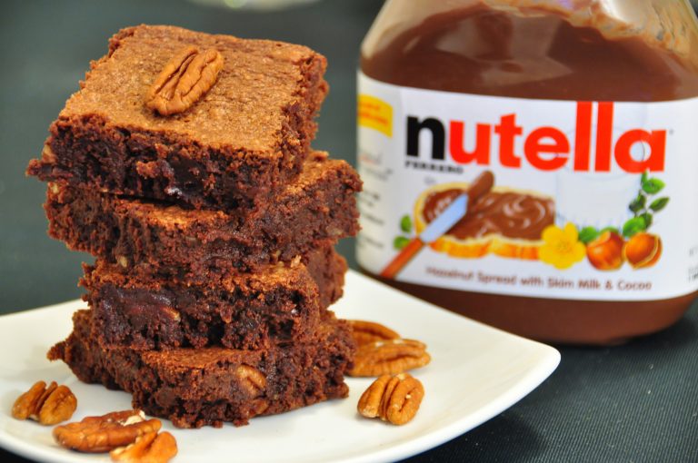 Nutella Fudge Brownies recipe with Chopped Pecans.