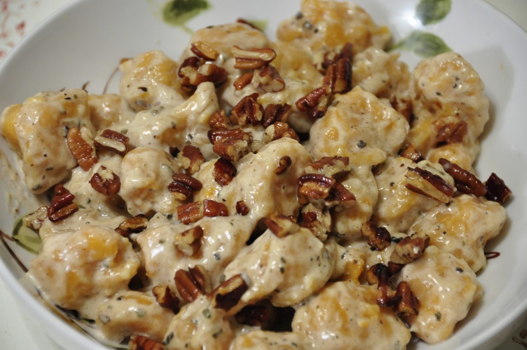 Sweet Potato Gnocchi with Sage Cream Sauce and Toasted Pecans