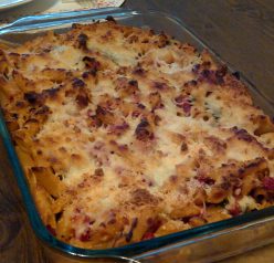 Baked Pasta and Chicken Sausage Casserole Recipe that is really easy to make and feeds a lot of people.