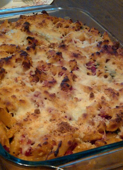 Baked Pasta and Chicken Sausage Casserole Recipe that is really easy to make and feeds a lot of people.
