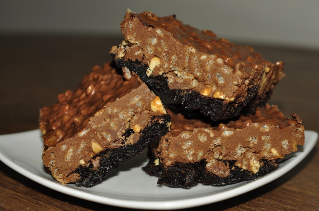 Peanut Butter Cup Crunch Brownies made with Pillsbury Dark Chocolate Mix