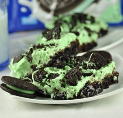 Triple Layer Fudge Mint Oreo Brownie Recipe for Saint Patrick's Day or Christmas www.wishesndishes.com