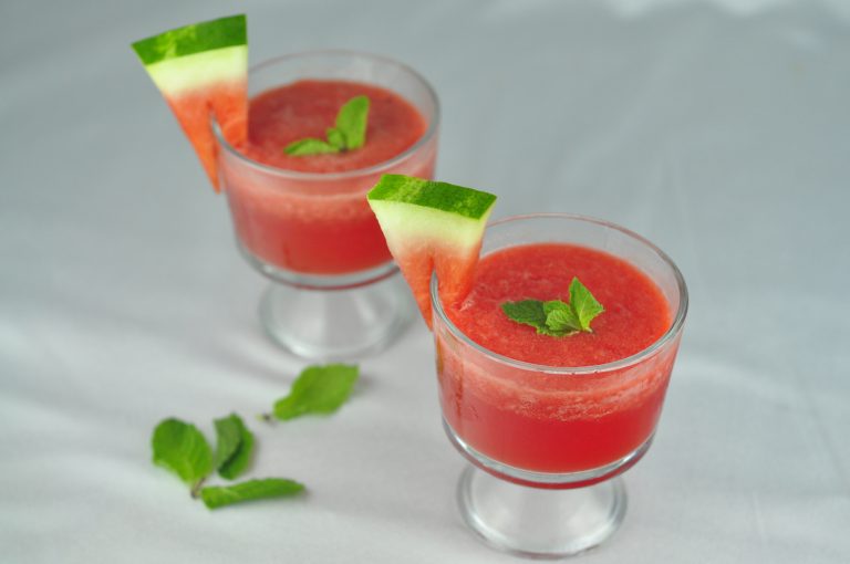 Frozen Watermelon Lemon Cooler with Mint drink recipe for summer.