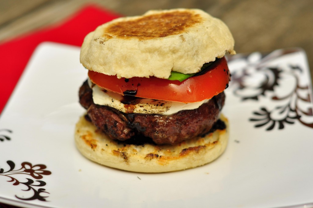 Caprese Burgers on English Muffins with Balsamic Glaze