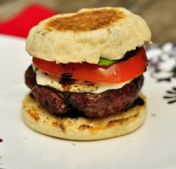 Caprese Burgers on English Muffins with Balsamic Glaze