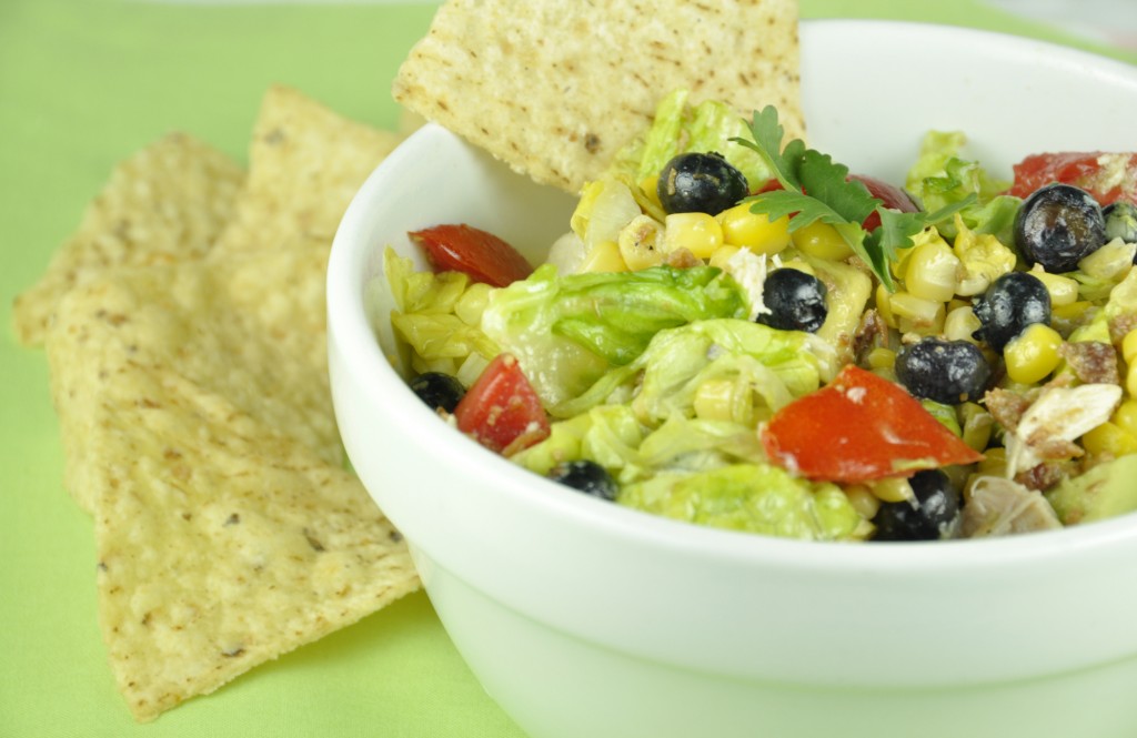 Summertime Grilled Corn, Chicken + Blueberry Chopped Salad with Honey Lime Vinaigrette